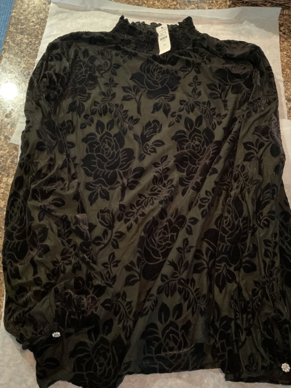Black velvet long sleeve party blouse